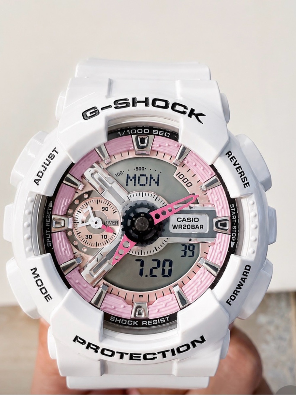 G-Shock White and Pink Resin Sport Watch